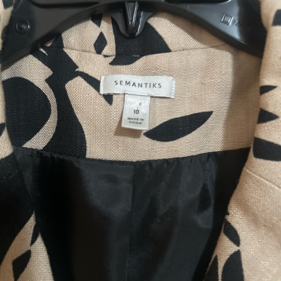 Women’s SEMANTIKS Beige Black Floral Linen Blend Snap Buisness Casual Blazer 10 - Picture 2 of 10